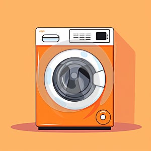 Flat image of a washing machine on an orange background. Simple vector icon of a washing machine. Digital illustration.