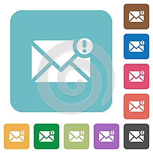 Flat important message icons on rounded square backgrounds