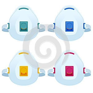 Flat Industrial safety N95 medical respirator or mask illustrations isolated on white. Safety breathing masks.