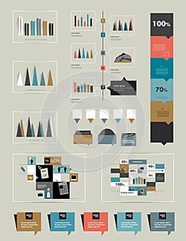 Flat infographic collection of charts, graphs, spe