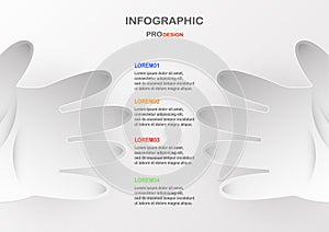 Flat infographic elements with hand on grey and white background
