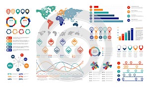 Flat infographic elements. Presentation chart element, percent graph banner and infograph flowchart. Charts for