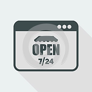 E-store open 7/24 full time - Vector flat icon