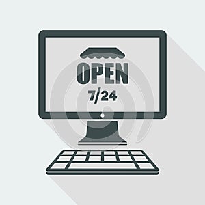E-store open 7/24 full time - Vector flat icon