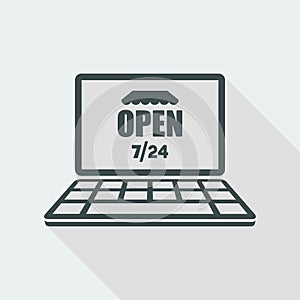 E-store open 7/24 full time - Vector flat icon