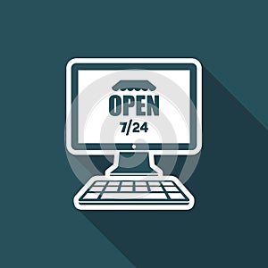 E-store open 7/24 full time - Vector flat icon