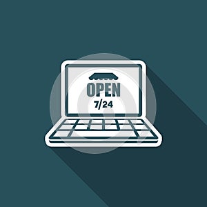 E-store open 7/24 full time - Vector flat icon