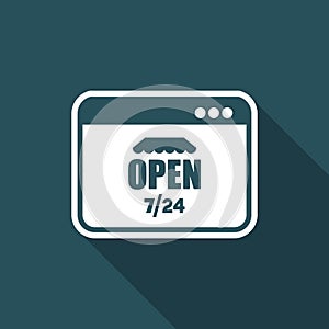E-store open 7/24 full time - Vector flat icon