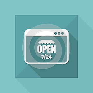 E-store open 7/24 full time - Vector flat icon