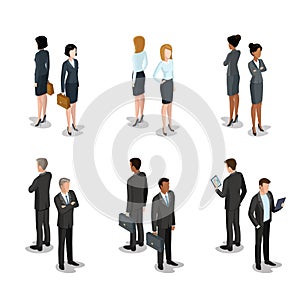 Flat isometric 3d business people characters vecto