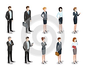 Flat isometric 3d business people characters vecto