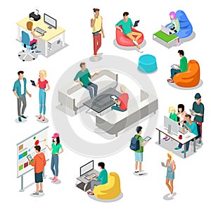 Flat isometric 3d casual people characters