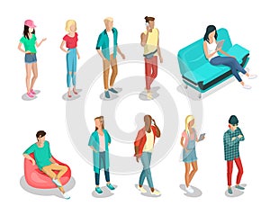 Flat isometric 3d casual people characters