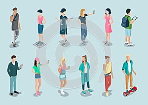 Flat isometric 3d casual people characters