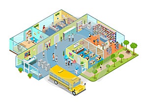 Flat isometric 3d education school college interio