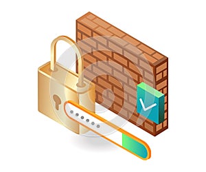 Flat isometric 3d flat illustration cyber security password wall