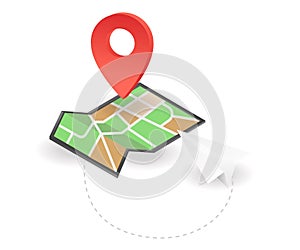 Flat isometric 3d flat map illustration with location pins