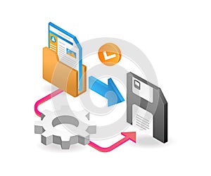 Flat isometric 3d illustration of recovering error folder