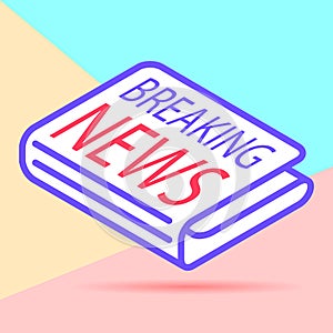 flat isometric breaking news newspaper vector icon on colorful pink and blue background