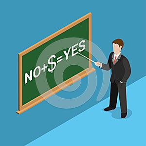 Flat isometric buying votes blackboard chalk man v