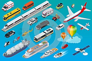 Flat isometric city transport icon set.