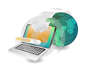 Flat isometric concept illustration. process of sending email data