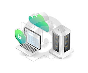 Flat isometric concept of server computer analytics illustration