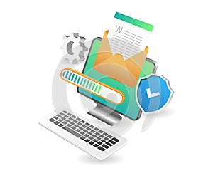 Flat isometric 3d flat illustration sending email data