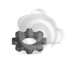 Flat isometric 3d illustration of gear and cloud server concept