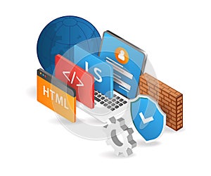 3d illustration of secure programming language for web application developer