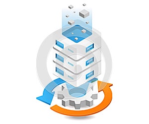 Flat isometric 3d illustration server defragment process photo