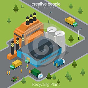 Flat isometric garbage transport factory vector 3d