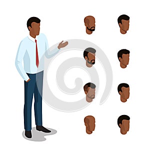 Flat isometric head face types man hair style cons