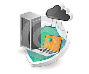 Flat isometric illustration concept. cloud server security analysis