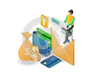 Flat isometric illustration concept of making money online