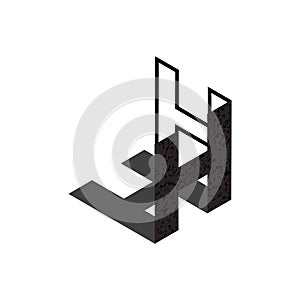 Flat isometric initial letter with shadow, texture, and outline style
