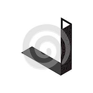 Flat isometric initial letter with shadow, texture, and outline style
