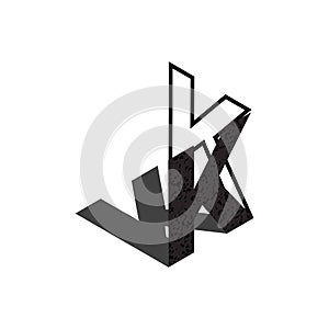 Flat isometric initial letter with shadow, texture, and outline style