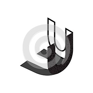 Flat isometric initial letter with shadow, texture, and outline style