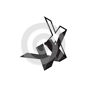 Flat isometric initial letter with shadow, texture, and outline style