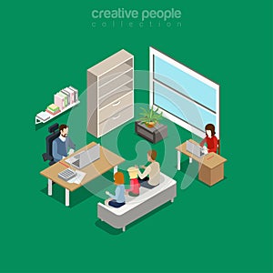 Flat isometric intra-office meeting boss office ve