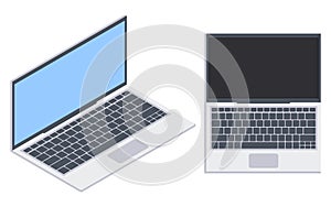 Flat Isometric Laptops. Flat Notebooks. Vector illustration.