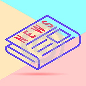flat isometric newspaper vector icon on colorful pink and blue background