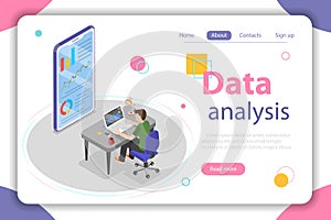 Flat isometric vector concept of business statistics and analytics.