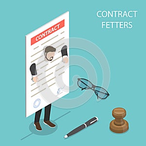 Flat isometric vector concept of contract fetters, business obligations.