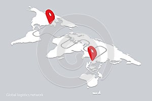 Flat isometric vector concept of global logistics networks, worldwide freight shipping, fast delivery. Flat isometric map of the