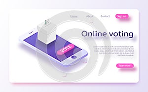 Flat isometric vector concept voting online, e-voting, election internet system.n