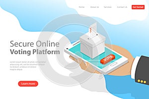 Flat isometric vector landing page template of voting online, e-voting.