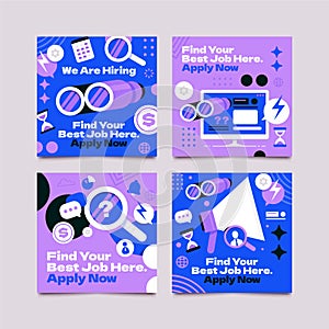 Flat job fair square cards set