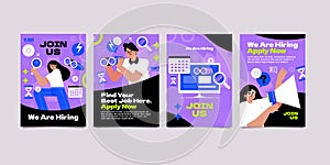 Flat job fair vertical card template set